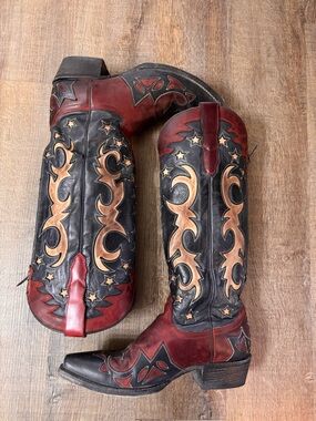 Stetson Western Embroidered Leather Cowboy Boots - Black, Burgundy, Tan